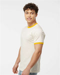 Tultex 246 Unisex Fine Jersey Ringer T-Shirt - Vintage White/ Mellow Yellow - model side