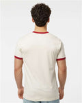 Tultex 246 Unisex Fine Jersey Ringer T-Shirt - Vintage White/ Rio Red - model back