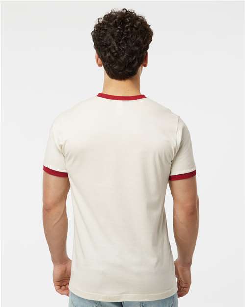 Tultex 246 Unisex Fine Jersey Ringer T-Shirt - Vintage White/ Rio Red - model back