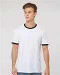 Tultex 246 Unisex Fine Jersey Ringer T-Shirt - White/ Black - model front
