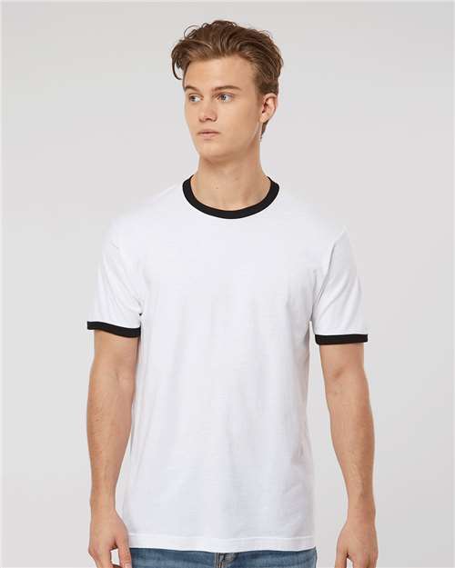 Tultex 246 Unisex Fine Jersey Ringer T-Shirt - White/ Black - model front