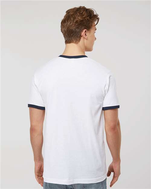 Tultex 246 Unisex Fine Jersey Ringer T-Shirt - White/ Navy - model back