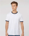 Tultex 246 Unisex Fine Jersey Ringer T-Shirt - White/ Navy - model front
