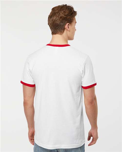 Tultex 246 Unisex Fine Jersey Ringer T-Shirt - White/ Red - model back