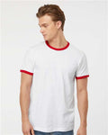 Tultex 246 Unisex Fine Jersey Ringer T-Shirt - White/ Red - model front