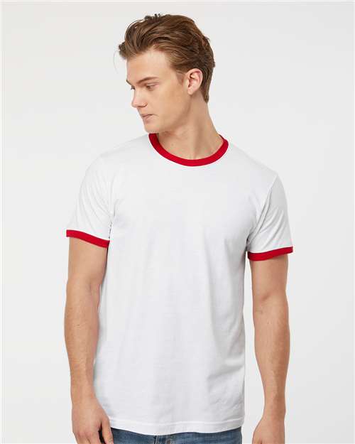 Tultex 246 Unisex Fine Jersey Ringer T-Shirt - White/ Red - model front