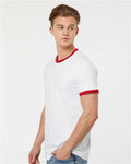 Tultex 246 Unisex Fine Jersey Ringer T-Shirt - White/ Red - model side