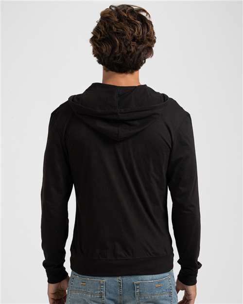 Tultex 260 Unisex Beach Full-Zip Hooded Long Sleeve T-Shirt - Black - model back