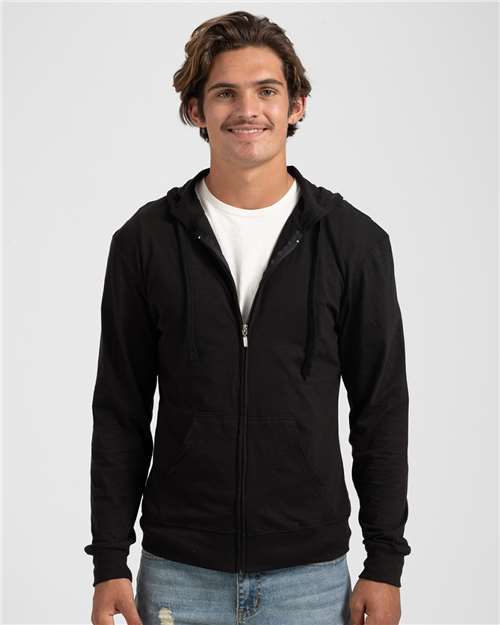 Tultex 260 Unisex Beach Full-Zip Hooded Long Sleeve T-Shirt - Black - model front