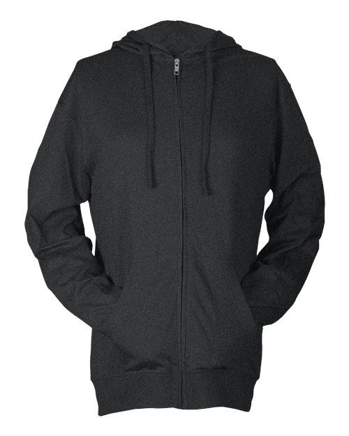 Tultex 260 Unisex Beach Full-Zip Hooded Long Sleeve T-Shirt - Heather Charcoal - front