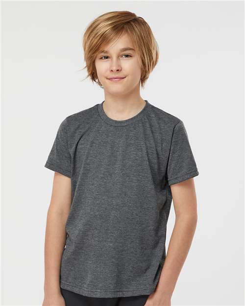 Tultex 265 Youth Poly-Rich T-Shirt - Heather Charcoal - model front