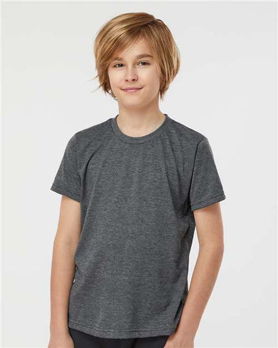 Tultex 265 Youth Poly-Rich T-Shirt - Heather Charcoal - model front