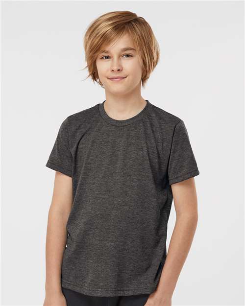 Tultex 265 Youth Poly-Rich T-Shirt - Heather Graphite - model front