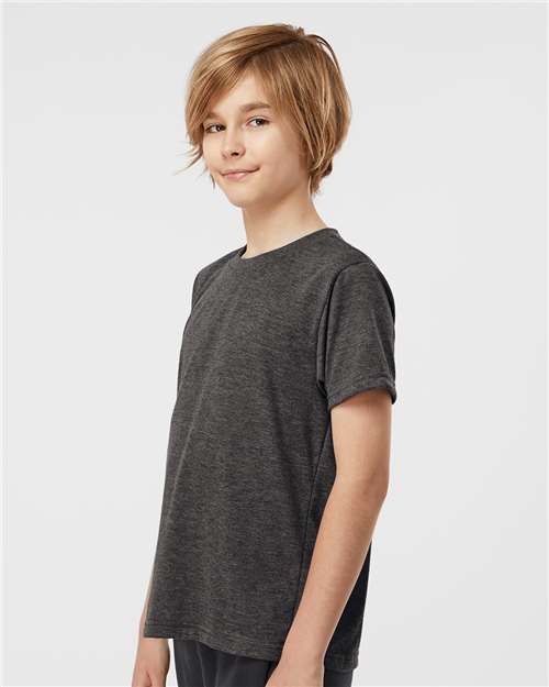 Tultex 265 Youth Poly-Rich T-Shirt - Heather Graphite - model side