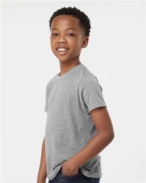 Tultex 265 Youth Poly-Rich T-Shirt - Heather Grey - model side
