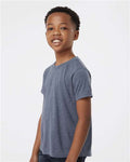 Tultex 265 Youth Poly-Rich T-Shirt - Heather Navy - model side