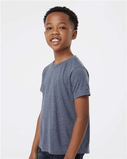 Tultex 265 Youth Poly-Rich T-Shirt - Heather Navy - model side