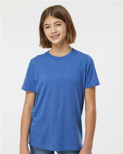 Tultex 265 Youth Poly-Rich T-Shirt - Heather Royal - model front