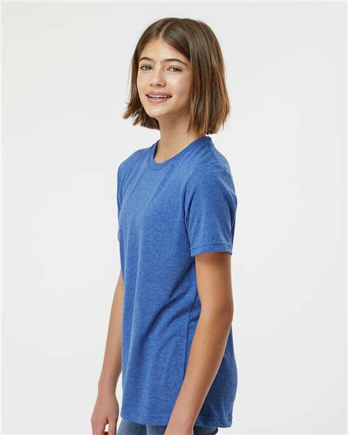 Tultex 265 Youth Poly-Rich T-Shirt - Heather Royal - model side