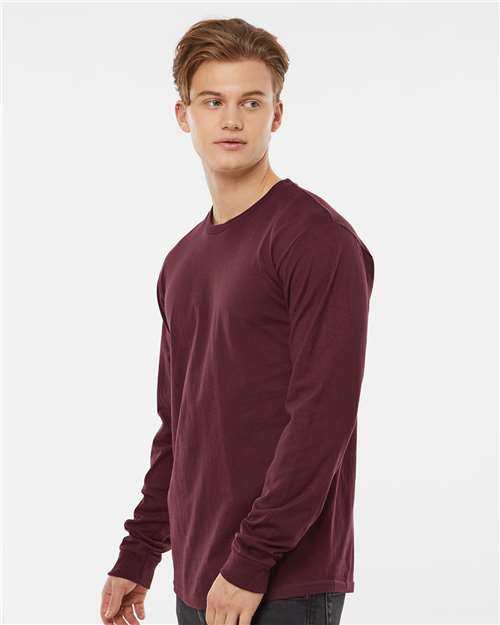 Tultex 291 Unisex Heavyweight Jersey Long Sleeve T-Shirt - Burgundy - model side