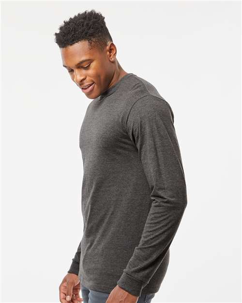 Tultex 291 Unisex Heavyweight Jersey Long Sleeve T-Shirt - Heather Charcoal - model side