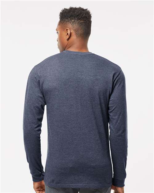 Tultex 291 Unisex Heavyweight Jersey Long Sleeve T-Shirt - Heather Denim - model back