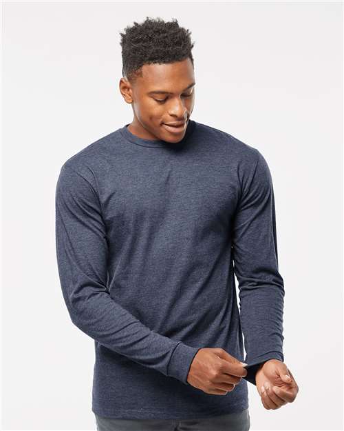 Tultex 291 Unisex Heavyweight Jersey Long Sleeve T-Shirt - Heather Denim - model front