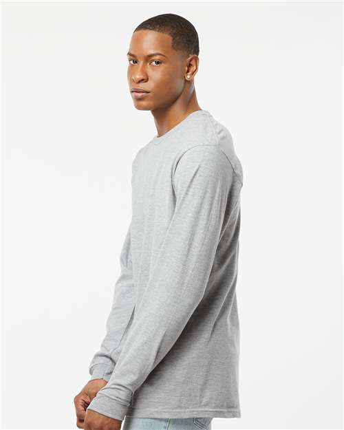 Tultex 291 Unisex Heavyweight Jersey Long Sleeve T-Shirt - Heather Grey - model side