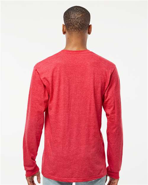 Tultex 291 Unisex Heavyweight Jersey Long Sleeve T-Shirt - Heather Red - model back