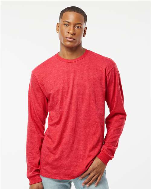 Tultex 291 Unisex Heavyweight Jersey Long Sleeve T-Shirt - Heather Red - model front