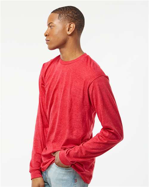Tultex 291 Unisex Heavyweight Jersey Long Sleeve T-Shirt - Heather Red - model side