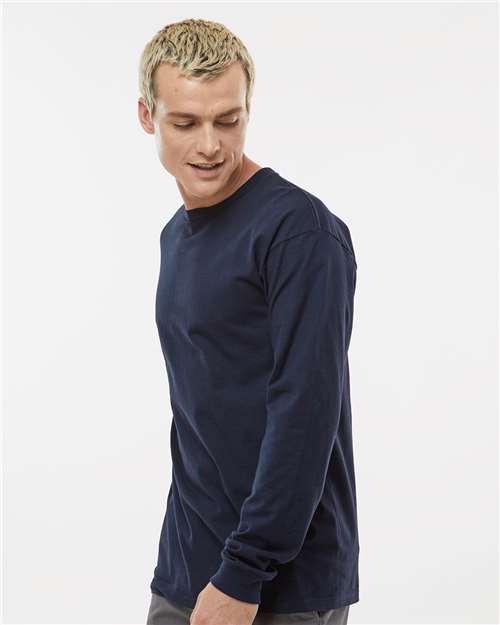 Tultex 291 Unisex Heavyweight Jersey Long Sleeve T-Shirt - Navy - model side