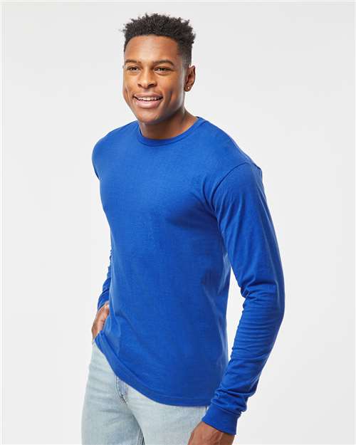 Tultex 291 Unisex Heavyweight Jersey Long Sleeve T-Shirt - Royal - model side