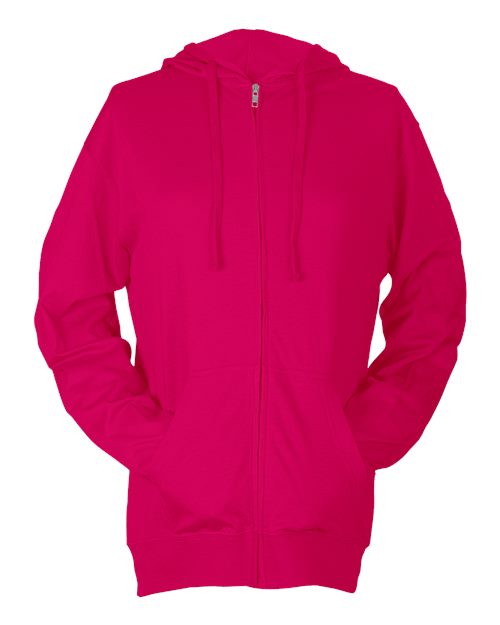 Tultex 260 Unisex Beach Full-Zip Hooded Long Sleeve T-Shirt - Heliconia - front