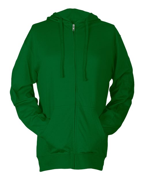 Tultex 260 Unisex Beach Full-Zip Hooded Long Sleeve T-Shirt - Kelly Green - front