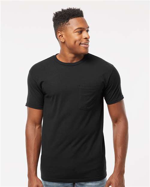 Tultex 293 Unisex Heavyweight Jersey Pocket T-Shirt - Black - model front