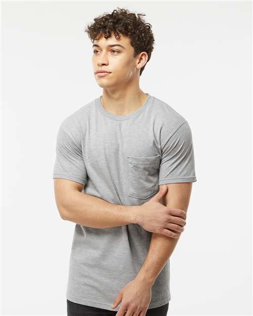 Tultex 293 Unisex Heavyweight Jersey Pocket T-Shirt - Heather Grey - model front