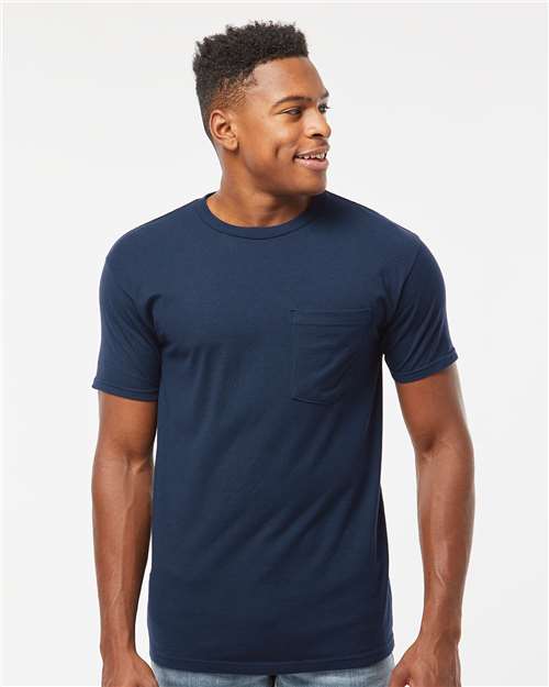 Tultex 293 Unisex Heavyweight Jersey Pocket T-Shirt - Navy - model front