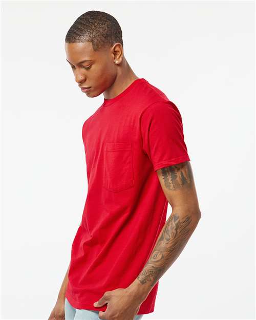 Tultex 293 Unisex Heavyweight Jersey Pocket T-Shirt - Red - model side