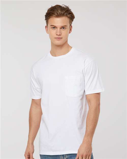 Tultex 293 Unisex Heavyweight Jersey Pocket T-Shirt - White - model front