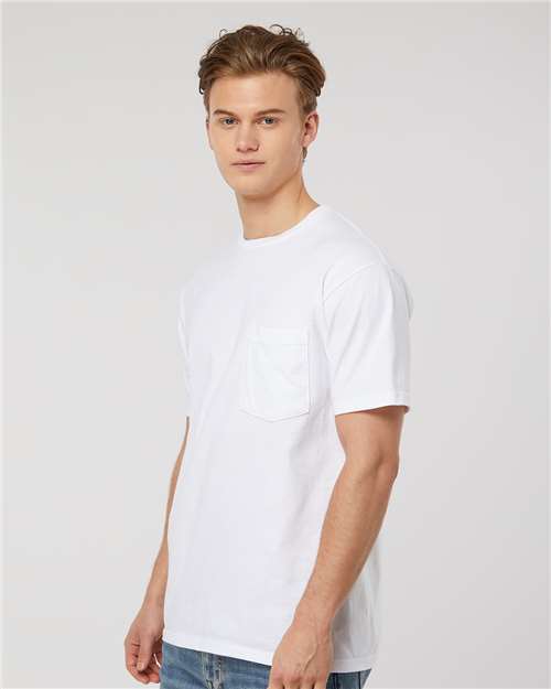 Tultex 293 Unisex Heavyweight Jersey Pocket T-Shirt - White - model side