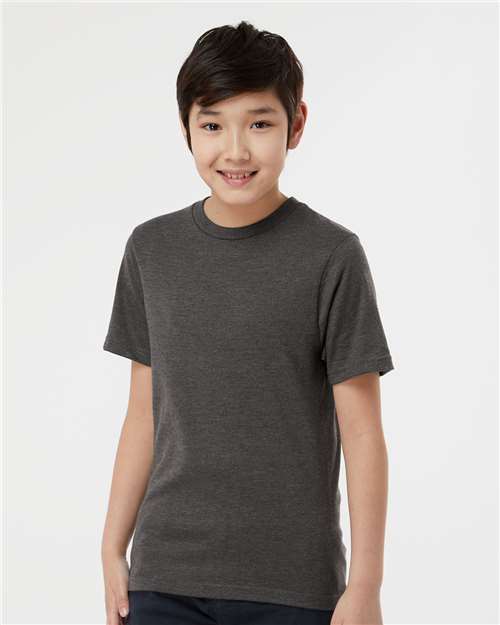 Tultex 295 Youth Heavyweight Jersey T-Shirt - Heather Charcoal - model front