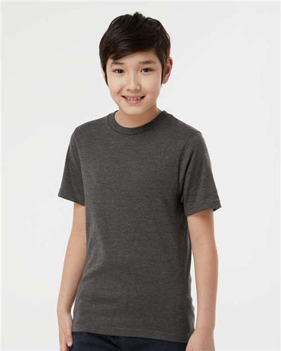 Tultex 295 Youth Heavyweight Jersey T-Shirt - Heather Charcoal - model front