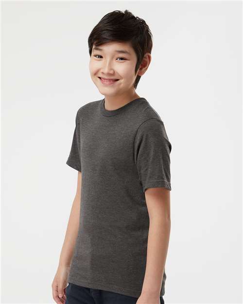 Tultex 295 Youth Heavyweight Jersey T-Shirt - Heather Charcoal - model side