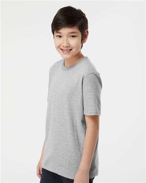 Tultex 295 Youth Heavyweight Jersey T-Shirt - Heather Grey - model side