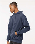Tultex 320 Unisex Fleece Hooded Sweatshirt - Heather Denim - model side