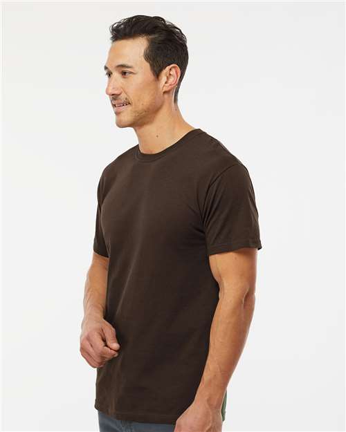 M&O 4800 Men's Gold Soft Touch T-Shirt - Chocolate - model side