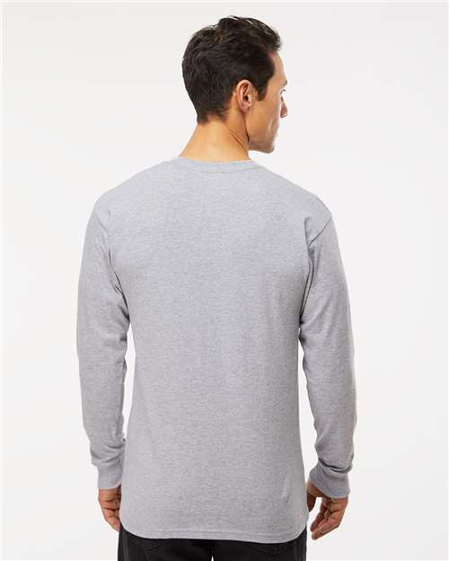 M&O 4820 Unisex Gold Soft Touch Long Sleeve T-Shirt - Athletic Grey - model back
