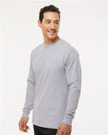 M&O 4820 Unisex Gold Soft Touch Long Sleeve T-Shirt - Athletic Grey - model side