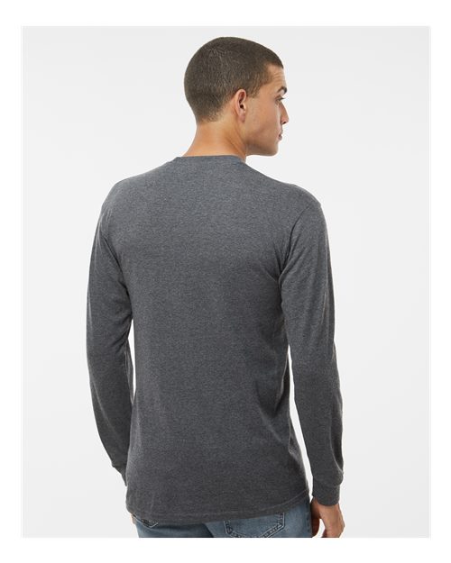 M&O 4820 Unisex Gold Soft Touch Long Sleeve T-Shirt - Dark Heather - model back